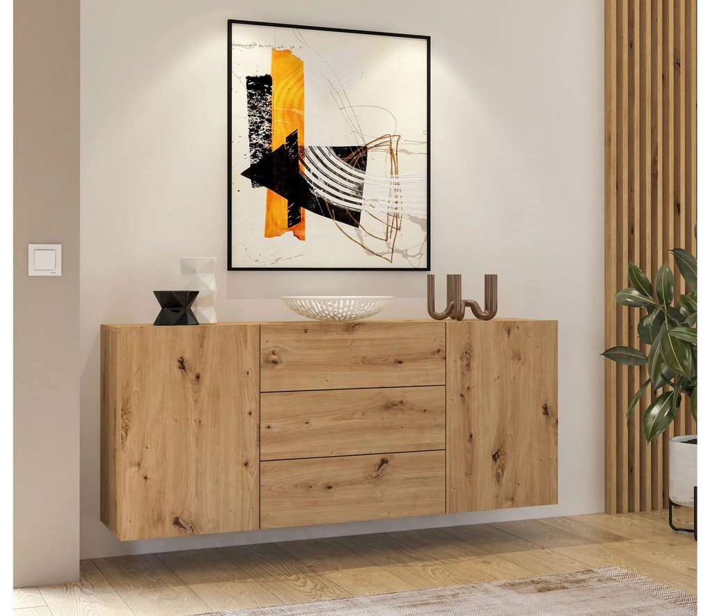 Komoda Avernic Typ 26 (čierna + dub artisan). Akcia -20%. Vlastná spoľahlivá doprava až k Vám domov. 1042059