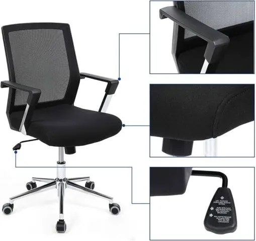 Kancelárska stolička so sieťovinou, kancelárska otočná stolička, čierna