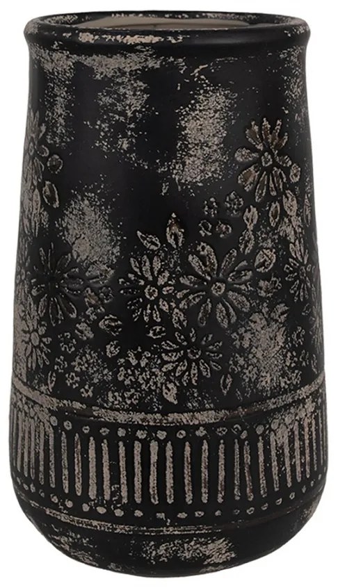 Čierno-sivá keramická váza s kvetmi - Ø 15*23 cm