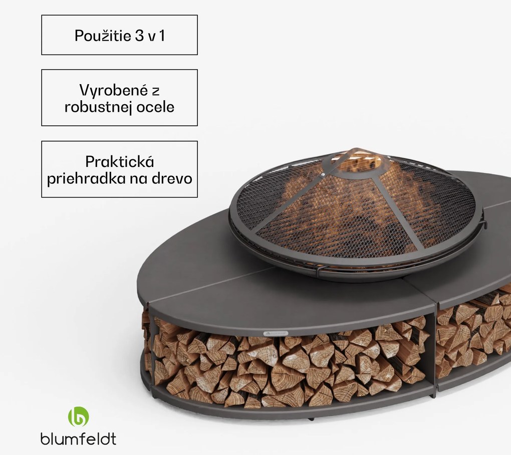 Blumfeldt Firebowl Ebeko 3 v 1, možno použiť ako gril alebo stôl, grilovací rošt + ochrana proti iskrám