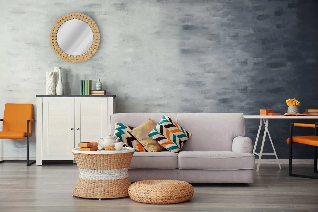 Kulaté nástěnné zrcadlo BOHO 36 cm přírodní