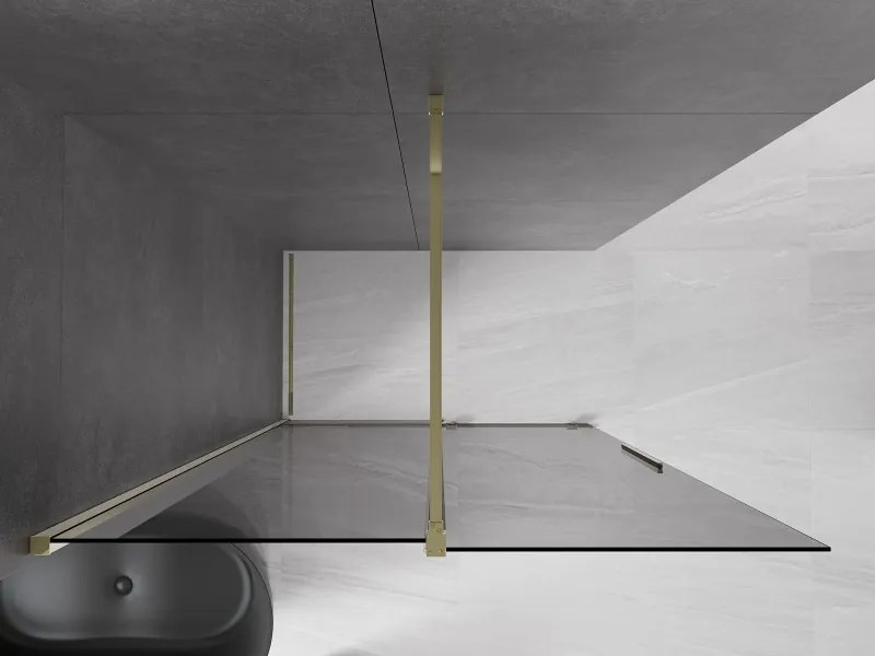 Mexen Velar, sprchová zástena s posuvnými dverami Walk-in 150 x 200 cm, 8mm šedé sklo, zlatá lesklá, 871-150-000-43-50