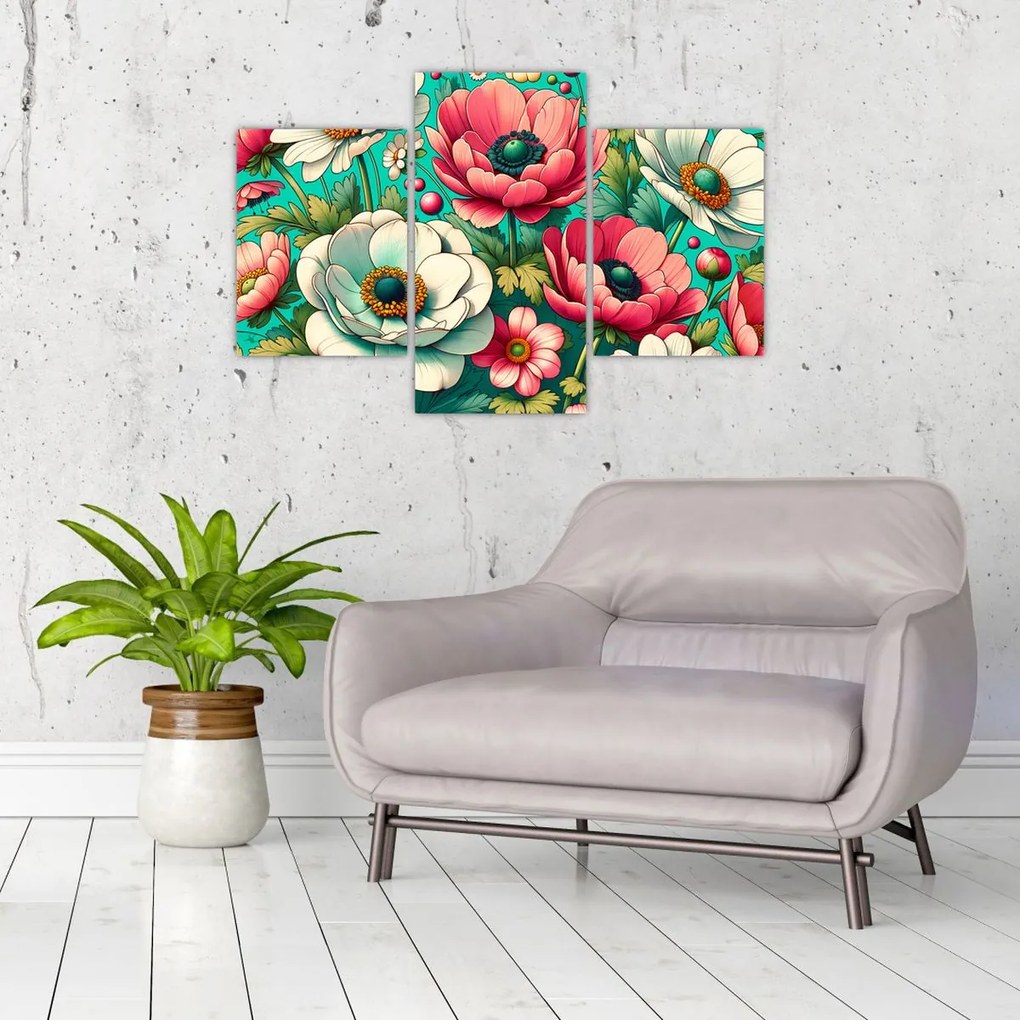 Obraz - Kvety na modrom pozadí (90x60 cm)
