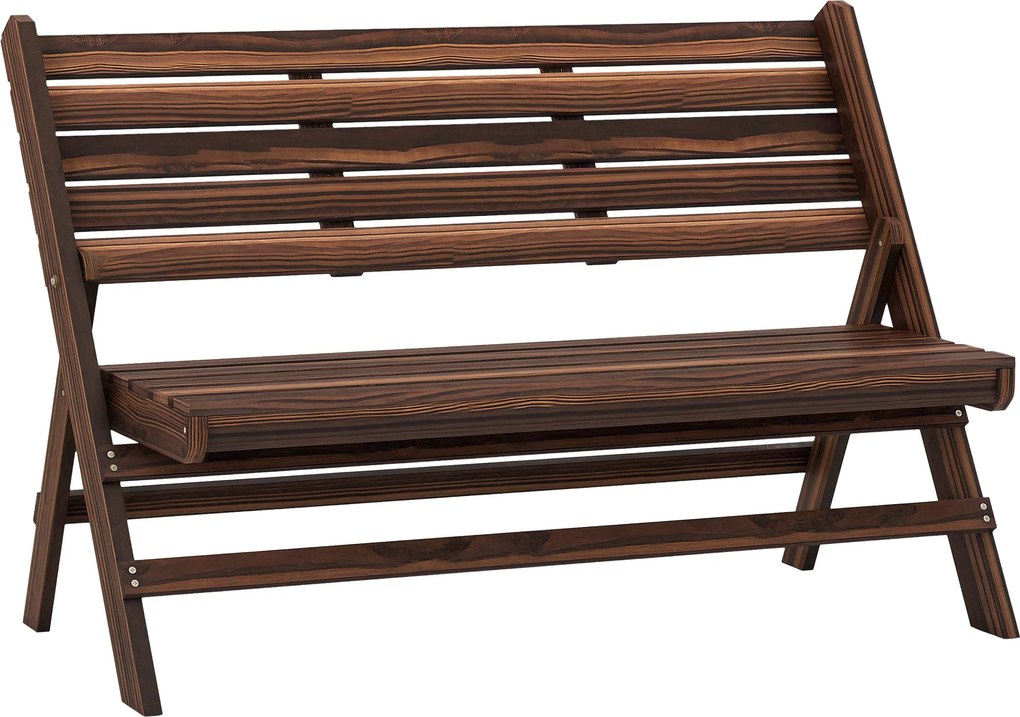 Outsunny Záhradná lavička, drevená lavička pre 2 osoby s operadlom, parková lavička, nosnosť až 250 kg, pre záhradu, balkón, spálená, 122 x 63 x 83 cm