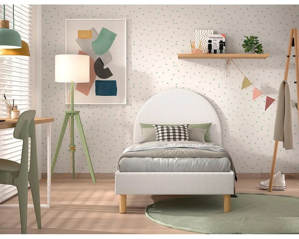 Biela čalúnená jednolôžková posteľ s roštom 90x200 cm MOON – Vipack