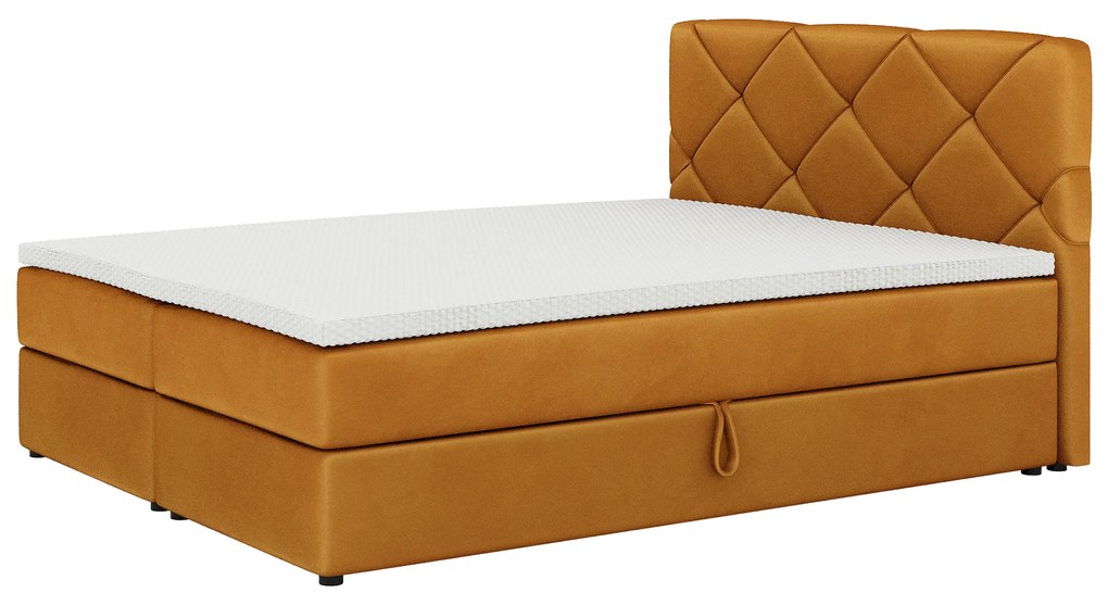 Manželská posteľ Boxspring 160x200 cm Karum Comfort (horčicová) (s roštom a matracom). Vlastná spoľahlivá doprava až k Vám domov. 1056031