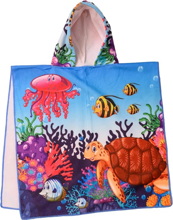 Detské pončo Korytnačka a rybky modré 60 x 90 cm Rozmer: 60 x 90 cm