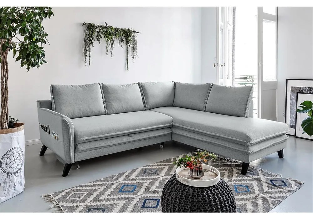 Svetlosivá rozkladacia rohová pohovka Miuform Charming Charlie L, pravý roh