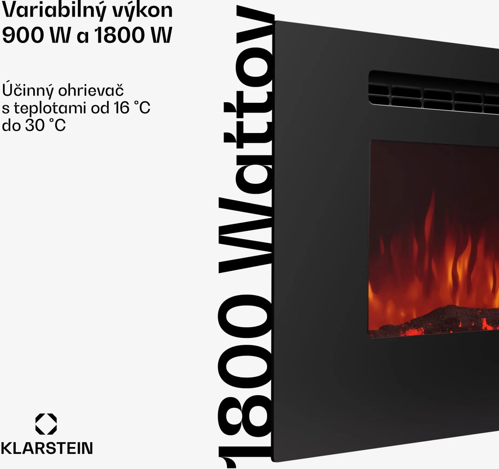 Klarstein Galeras 178, elektrický nástenný krb, 1800 W, LED