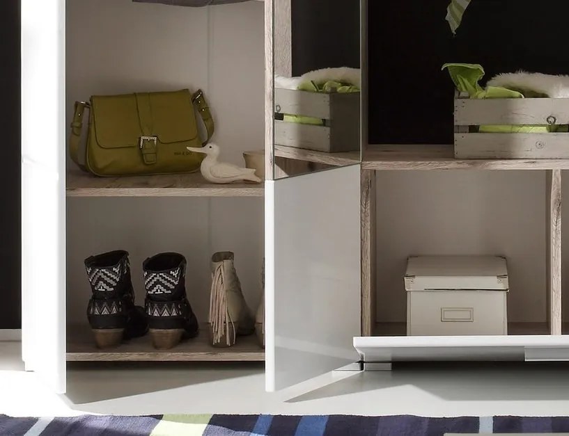 Predsieňová stena Sixx, pieskový dub/biela lesk