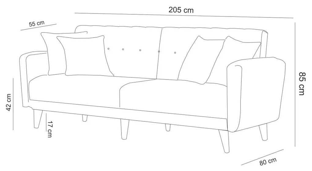 3-miestna pohovka Aria 205 cm šedá