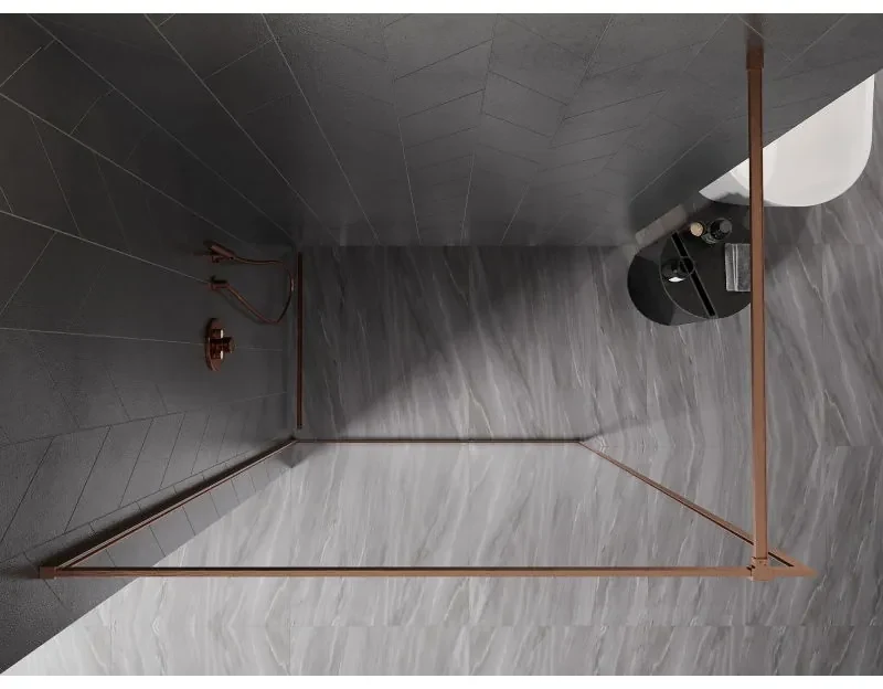 Mexen, Mexen Kioto-XF sprchová stena s rámom 160 x 202 cm, priehľadná 10 mm, brúsená meď - 800-160-104-65-00-X