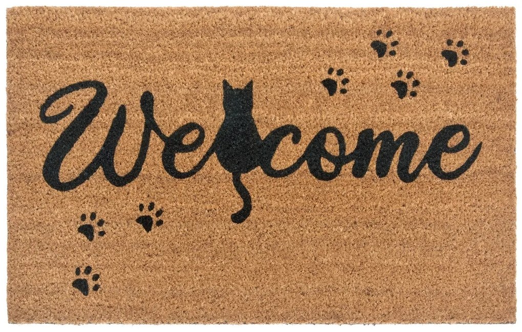 Rohožka Welcome (mačka) 105666 – na von aj na doma, 45x75, hnedá, chodba / predsieň, Hanse Home