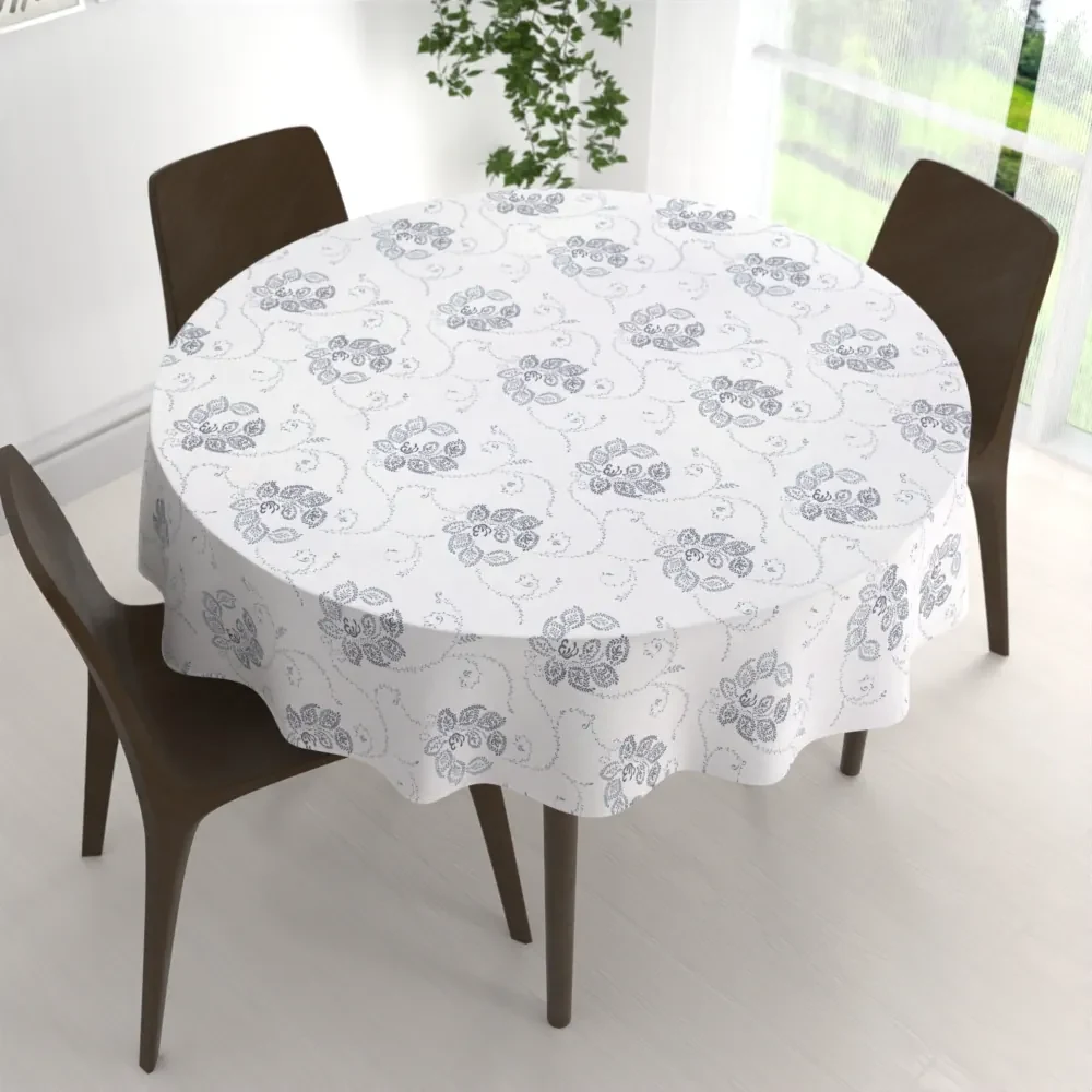 Biante Bavlnený okrúhly obrus Sandra SA-090 Modré popínavé kvety na bielom Ø 120 cm