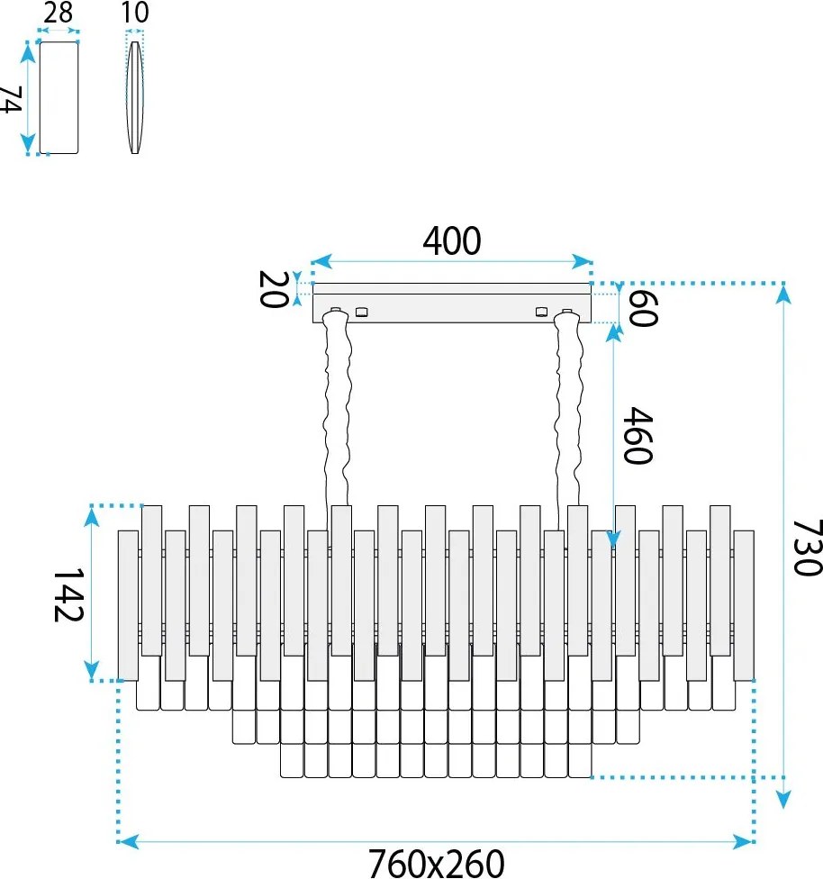 Toolight Toolight, krištáľová závesná lampa 76cm, 8×E14, SWE105-CP, zlatá lesklá, OSW-30227