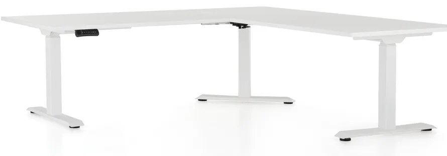 Výškovo nastaviteľný stôl OfficeTech Angle, 180 x 200 cm, biela podnož, biela