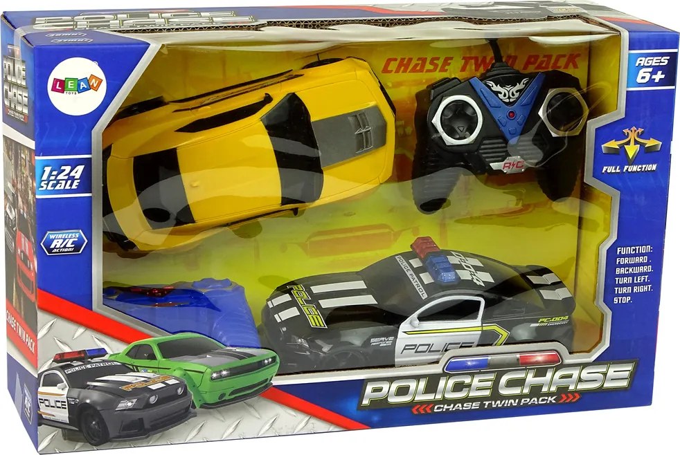 LEAN Toys R/C autíčka, policajná naháňačka, hliadka, žlté športové auto, diaľkové ovládače