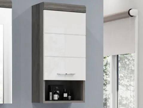 Závesná kúpeľňová skrinka Scout, šedý dub/biela lesk%