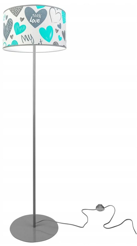 Detská podlahová lampa HEART, 1x biele textilné tienidlo so vzororm, (výber z 2 farieb konštrukcie), O, B