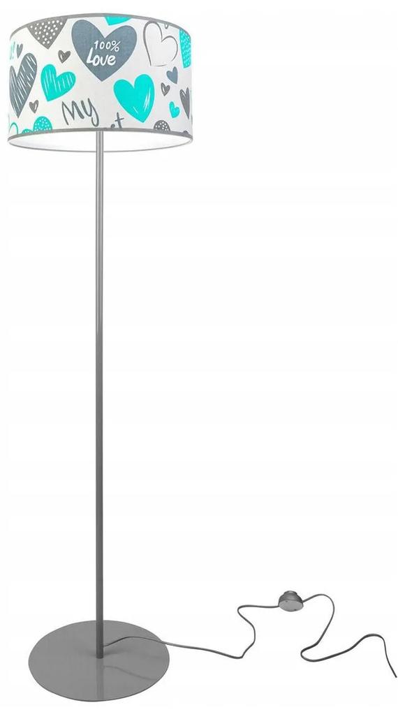 Detská Stojacia lampa Heart, 1x biele textilné tienidlo so vzororm, (výber z 2 farieb konštrukcie), o, b