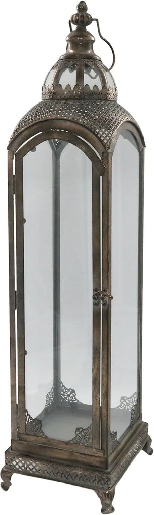Bronzová antik kovová lampáš so zdobením Marroque – 20*20*81 cm