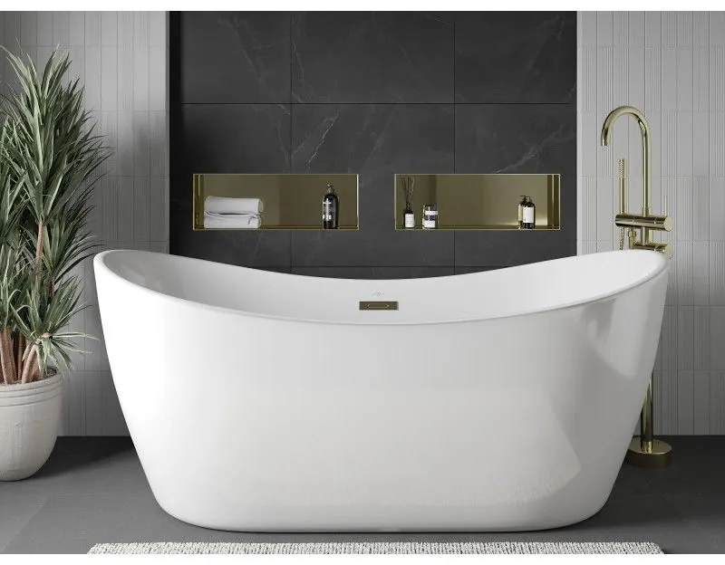 Mexen X-Wall-NR, polička na zapustenie pod obklad bez goliera 60 x 20 cm, zlatá lesklá, 1951602010