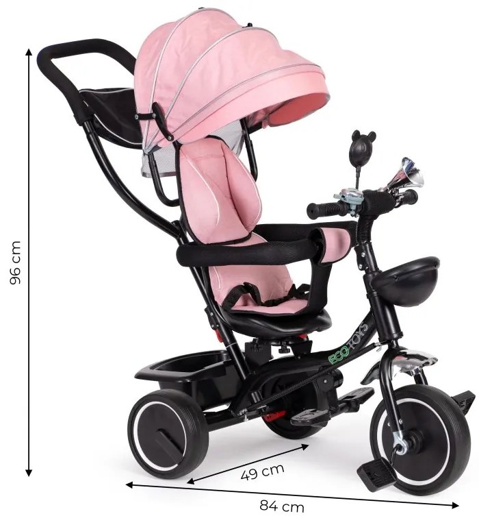 Ružová detská trojkolka  - 360 stupňové otočné sedadlo
