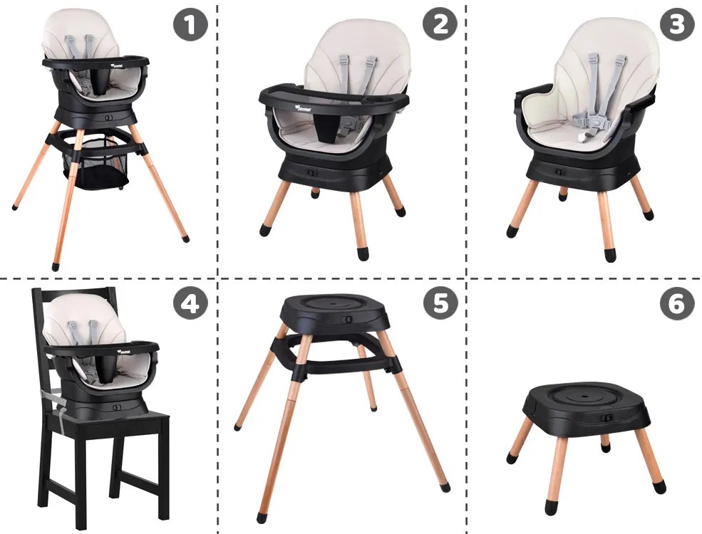 Jokomisiada Viacúčelová otočná stolička na kŕmenie 6v1 pre deti –ZA5659 bežová