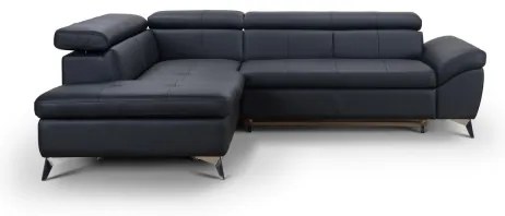 Rozkladacia kožená rohová sedacia súprava SALERNO II ľavá čierna