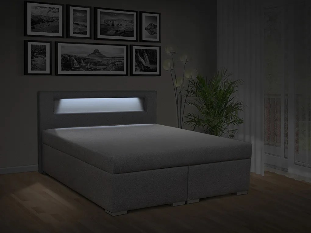 Čalúnená posteľ s úložným priestorom Tango 140 Typ farebného prevedenia: Savana hnedá 25, Typ čela: C - LED osvětlení