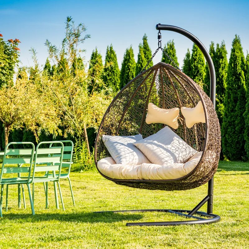 Luxusné závesné kreslo pre 2 osoby Caliente, tmavohnedé/béžová látka