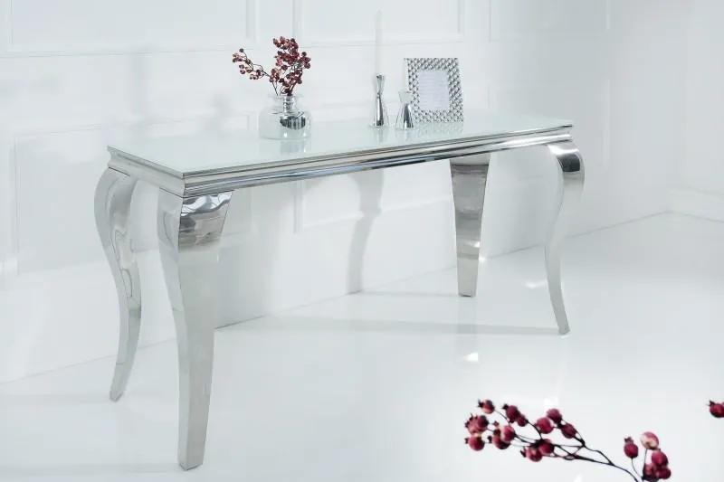 IIG -  Elegantný konzolový stolík MODERN BAROQUE 140 cm strieborný, biely