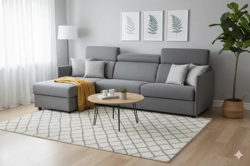 Rohová rozkladacia sedacia súprava na každodenné spanie TAVOLA MINI, žltá (penelope 08), 140