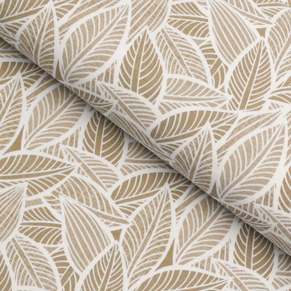Biante Veľký dekoračný oválny obrus Leona LN-168 Biele listy na svetlo hnedom 180x220 cm