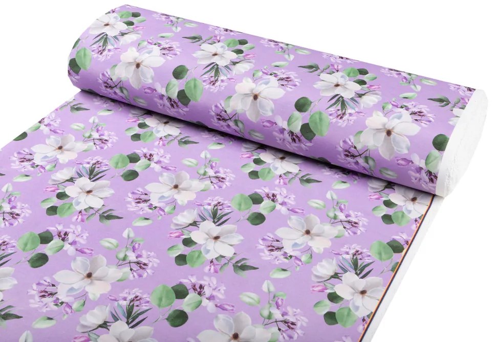 Biante Dekoračný obdĺžnikový obrus PML-044 Kvety magnólie na fialovom 50x100 cm
