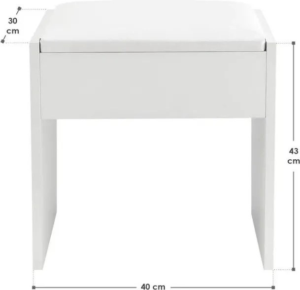 Taburet biely ku kozmetickému stolíku 42 cm s čalúnením