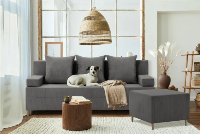 Trojmiestna rozkladacia sedačka s taburetkou FIREZE Poso tmavosivá