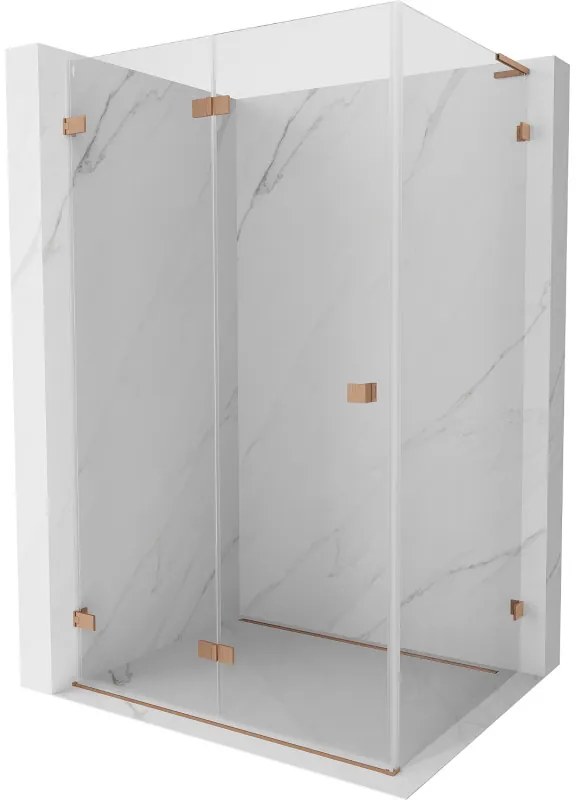 Mexen Lunar-F L, skladací sprchový kút ľavý 100 x 90 cm, 8mm číre sklo, profil medená matná, 836L-100-090-65-00-L