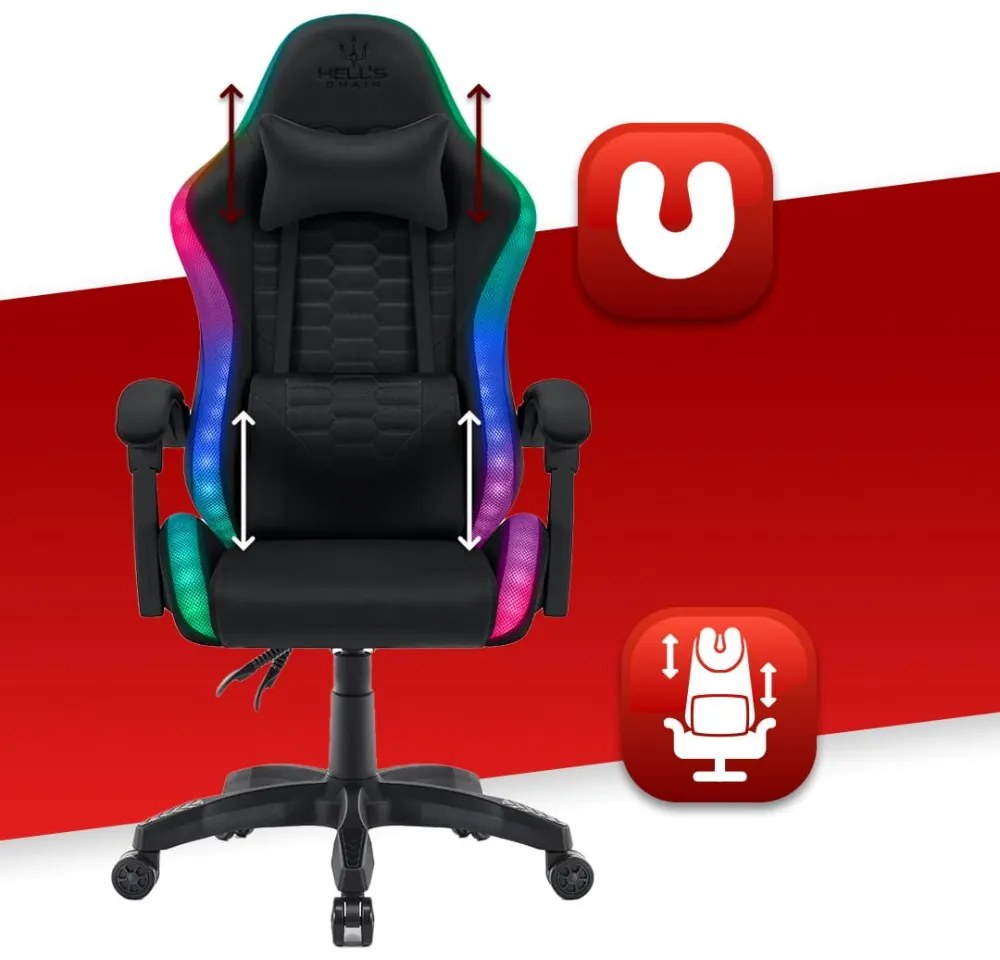 Herné kreslo HC-1000 Black LED RGB látkové