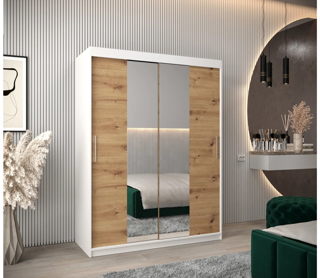 Šatníková skriňa 150 cm Toki 1 (Biela matná + Dub artisan). Akcia -69%. Vlastná spoľahlivá doprava až k Vám domov. 1064903