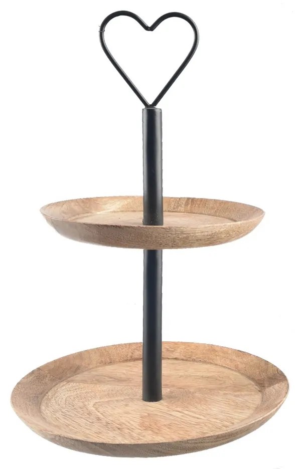 InDecor Stojan z mangového dreva Srdce 2 poschodia, 23 x 32 cm