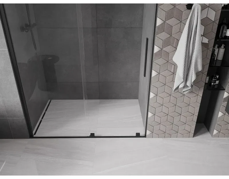 Mexen Velar, posuvné dvere do otvoru 150x200 cm, 8mm číre sklo, čierna matná, 871-150-000-01-70
