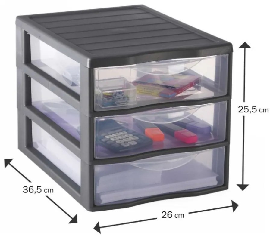 Úložný box s 3 zásuvkami, antracit, OFFICEMIX A4 3A