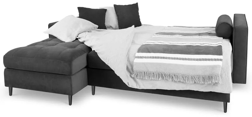 Tmavosivá zamatová rozkladacia rohová pohovka Milo Casa Santo, ľavý roh