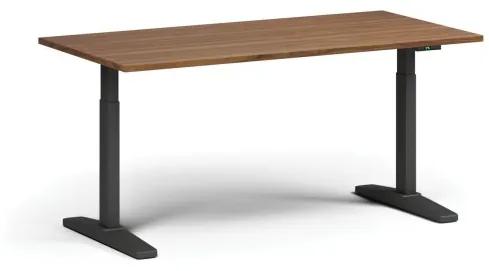 Výškovo nastaviteľný stôl, elektrický, 675-1325 mm, doska 1600x800 mm, čierna podnož, orech