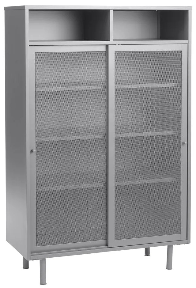 Sivá kovová skrinka s posuvnými dverami 90x140x40 cm Veep – Unique Furniture