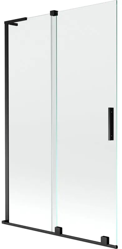 Mexen Velar L, 2-krídlová posuvná vaňová zástena 110 x 150 cm, 8mm číre sklo, čierna matná, 896-110-003-01-70