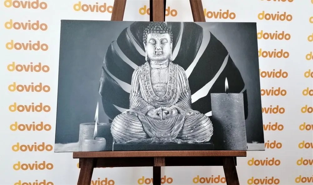 Obraz Budha s relaxačným zátiším v čiernobielom prevedení - 90x60