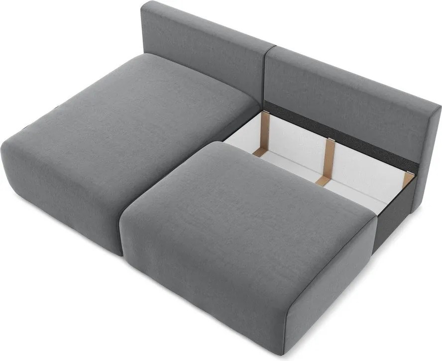 Sivá zamatová rozkladacia/s úložným priestorom rohová pohovka (ľavý roh/s leňoškou) Kalena – Makamii