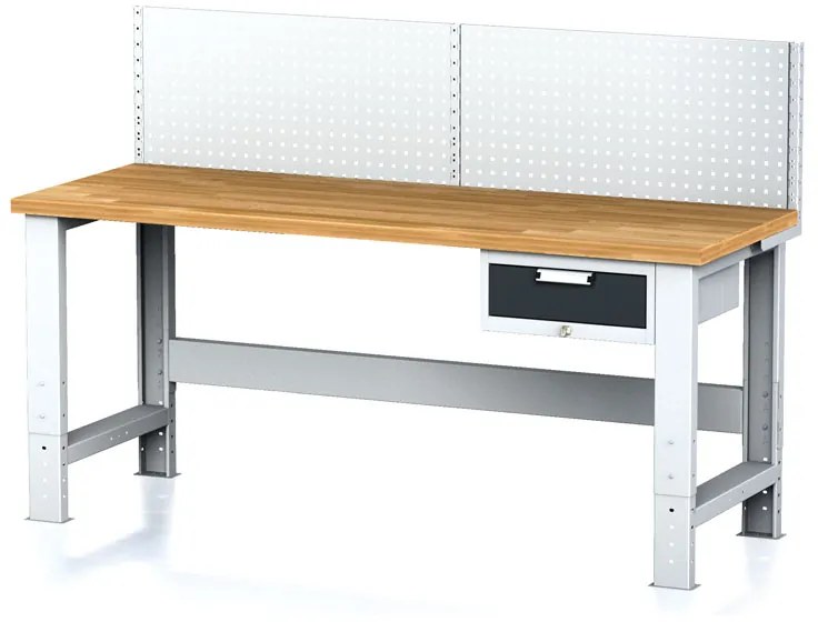 Alfa 3 Nastaviteľný dielenský stôl MECHANIC I, závesný box na náradie, nadstavba, 1 zásuvka, 2000x685x700-1055 mm, antracit